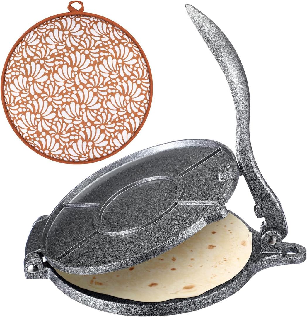 Honeydak 2 Pcs 8 Inch Tortilla Press with 10 Inch Warmer Pouch Taco Maker Kit, Aluminum Non-stick Roti Maker Prensa Para Tortillas for Flour Roti Empanada Chapati and Quesadillas(Talavera)