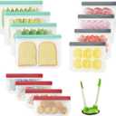 12 Pack Reusable Food Storage Bags with Baggy Rack (4 Gallon Freezer Bags, 4 Reusable Sandwich Bag, 4 Reusable Snack Bags), Food Grade Reusable Freezer Bags BPA Free, PEVA Leakproof | BPA Free, Leakproof, Food Grade, Freezer Safe Bags, Reusable