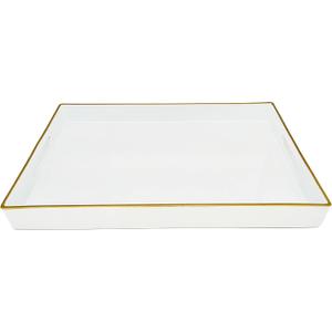Henilosson Serving Tray with Handles, Modern Decorative Tray for Coffee Table, Plastic Rectangular Tray for Ottoman, Bathroom Vanity Tray, Decor, 15.95 x 10.4 x1.58 (White+GL)