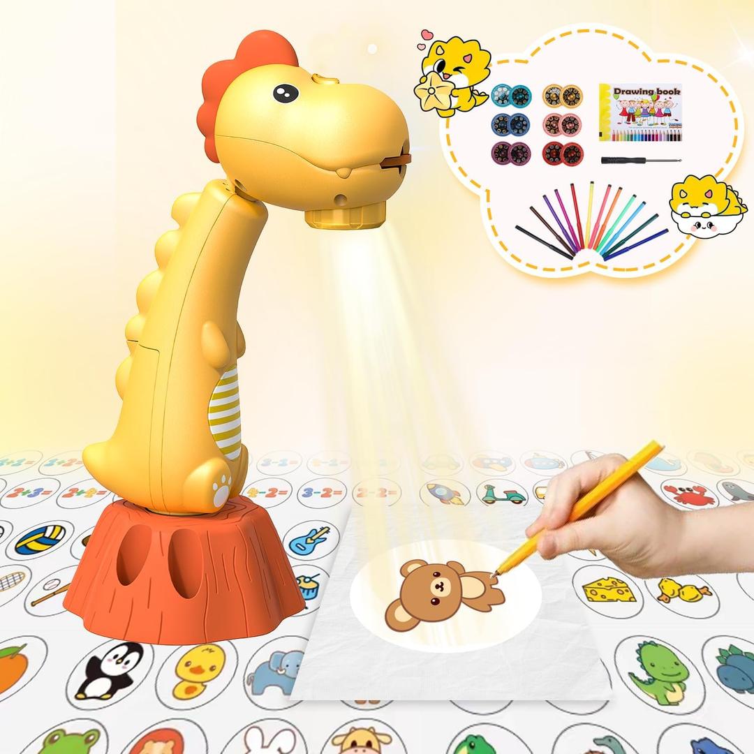 MFEESYOB Drawing Projector for Kids,Tracing and Drawing Projector with 96 Slide Cartoon Patterns and 12 Color Brushes,Smart Art Sketcher Projector for Boys and Girls Aged 3-8 Years (Yellow)