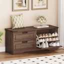 FATORRI Bench with Shoe Storage for Entryway, Wooden Shoe Benches with Flip Door and Drawers, Entry Way Shoes Organizer Cabinet for Living Room Mudroom (Dark Walnut)