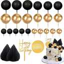 MEMOVAN 26pcs Man Cake Topper Black Boho Cake Topper Black Gold Balls Palm Leaves Black Gold Cake Decorations for Man Boy Bohemian Black Theme Wedding Baby Shower Birthday Party