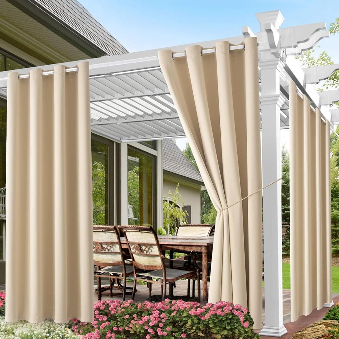 DIVA EN CAMINO DEC Outdoor Patio Curtain Waterproof Darkening Thermal Insulated Indoor Curtains for Bedroom, Porch, Living Room, Pergola, Cabana, W52 x L95, Beige, Set of 2 Panels