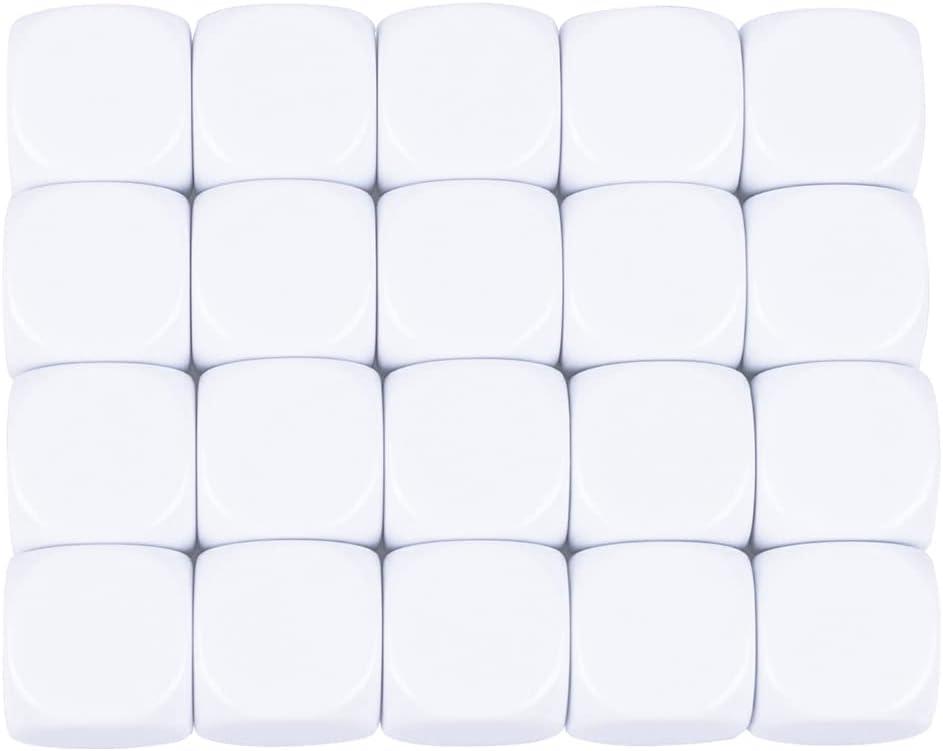 16mm Acrylic Six Sided Dice with Smoothed Surface and Rounded Corners - Blank White Dice Cubes for Board Games, DIY Sticker, Math Counting Teaching, Party Fun - 20PCS