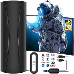 3600+ Miles Range TV Antenna,2026 Digital TV Antenna Indoor Outdoor with Strongest Amplifier, 360Reception HDTV Antenna for Local Channels for Smart TV and Old TVs-38ft Coax Cable-Support 8K 4K 1080p (Black)