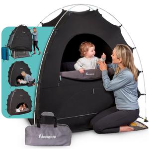Hiccapop Tienda de campaa opaca para empacar y jugar, tienda de campaa porttil patentada, cubierta opaca para cuna, cpsula de dormir para nios, color negro
