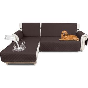 Sectional Couch Covers 100% Waterproof L Shaped Sofa Slipcover Reversible Chaise Lounge Cover for Sectional Sofa Cover for Pets Cat Dog Kids Family (X-Large, Brown)
