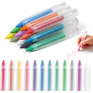 NewFamily 12-Color Dustless Chalk for Kids with Protective Holders, Washable & Non-Toxic, Smooth Writing & Easy to Erase for Chalkboard, Indoor & Outdoor Use
