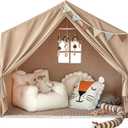 Razee Kids Play Tent with Mat, Large Playhouse Tent Indoor, Play House Kids Tent Castle Tent for Girls Boys, Play Cottage (Khaki)