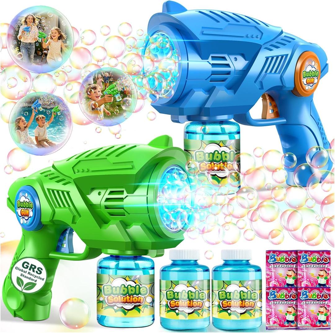 Bubble Gun Machine for Kids 4-8: 2-Pack Automatic Bubble Guns with 2 Bottles Refill Solution - Summer Outdoor Toys Bubble Blaster Maker Blower for Easter Party, 3x8x7 inches