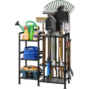 keomaisyto Garden Tool Organizer for Garage Organization, 3 Tier Yard Tool Storage Rack with 35 Long-Handled Tool Slots, Heavy Duty Garden Tool Holder with Large Hooks for Shed, Yard, Garage