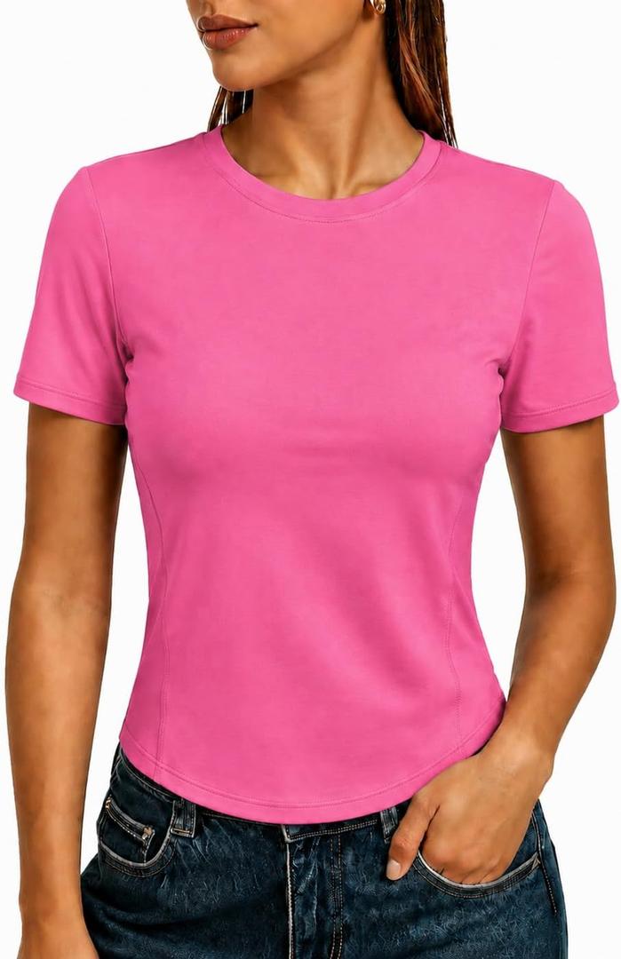 Alaroo Womens Summer Tops Short Sleeve Shirts Crewneck Basic Tee (Pink, S)