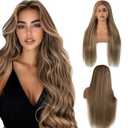 Munx Ombre Highlight 13x6 Lace Front Wigs Human Hair HD Transparent Straight Lace Front Wigs Pre Plucked 180% Density Glueless Colored Honey Blonde Human Hair Wig for Women 24 Inch (#6T6P18 Upgrade)