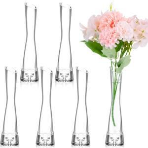 6 Pcs Glass Bud Vases for Centerpieces Maria Modern Clear Small Skinny Decorative Single Flower Bud Vase for Wedding Party Event Home Office Decoration(7.87 Inch,Transparent Color)