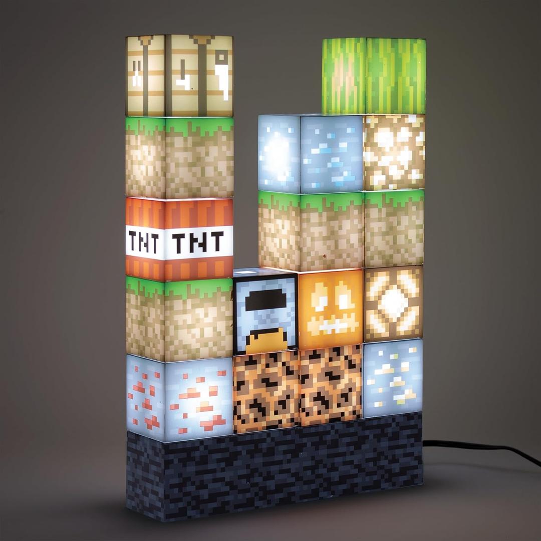 Paladone Minecraft Building Block Night Light  Officially Licensed LED Lamp for Boys Bedrooms, Gaming Decor & Gifts  Fun Minecraft Room Accessory