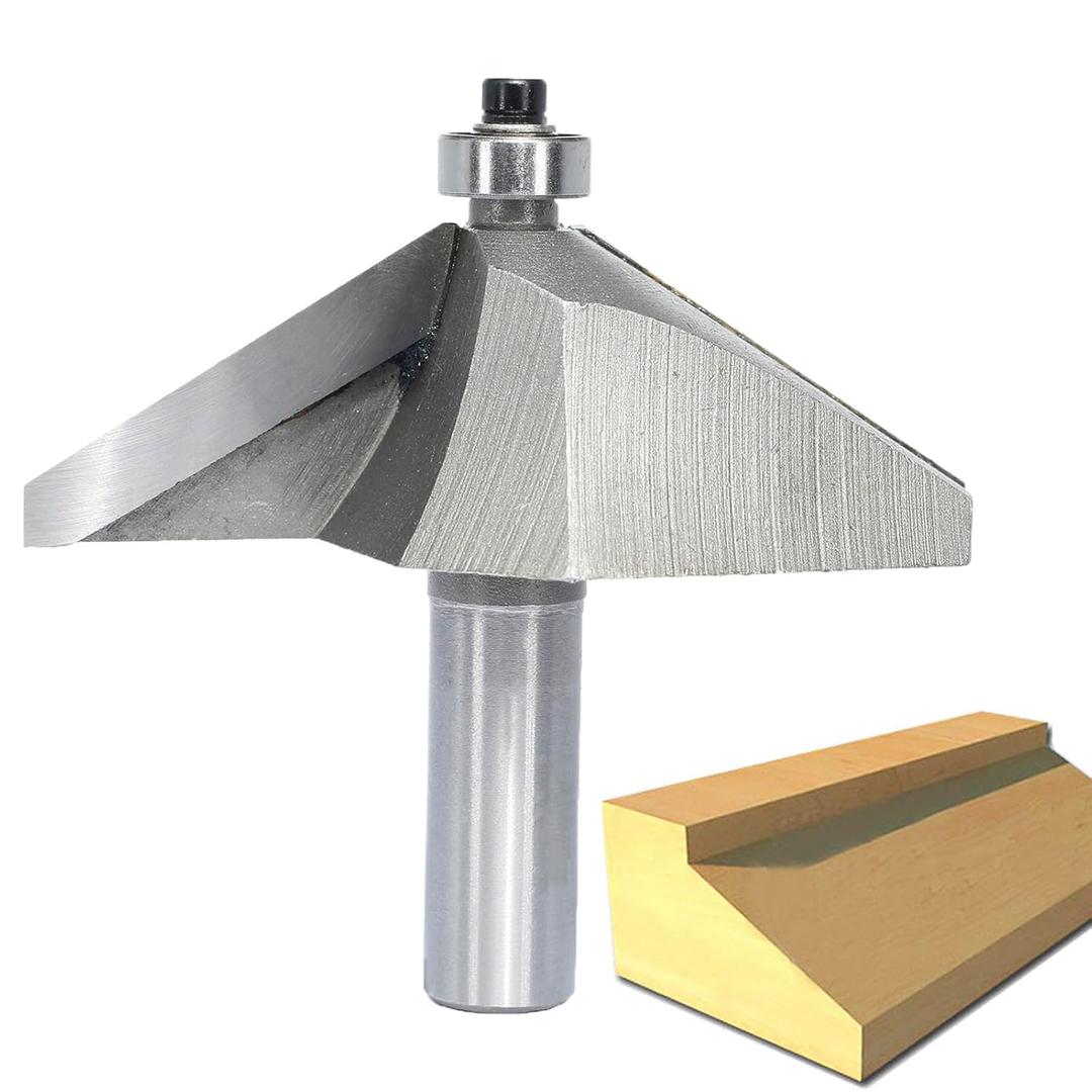 60 Degree Extra Large Chamfer Router Bit,1/2" Shank, 1-5/16" Cutting Depth,3/4" Cutting Length Horse Nose Bevel Bits, Eased Edge Cutter with Ball Bearing for Wood Profiling, Edge Forming
