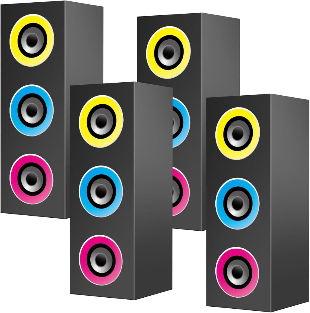 4 Pcs 80s 90s Party Decorations Hip Hop Party Favor 16.5 x 5.9 x 5.9 Inches Large Paper Boombox Boxes for Retro 1980s 1990s Theme Music Neon Decoration (Colorful)