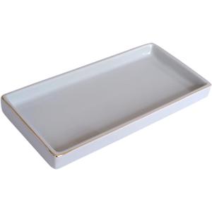 10 x 5 Ceramic Bathroom Tray for Countertop, Decorative Vanity Tray for Dresser Tops, Small Rectangular Trays for Perfume, Candle, Jewelry, Cosmetics (Gray)