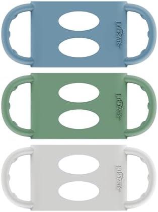 Dr. Brown’s Milestones 100% Silicone Baby Bottle Handles, Wide-Neck, Green, Gray, 4 Pack, 4m+