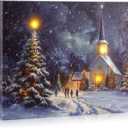 NIKKY HOME Christmas LED Lighted Wall Decor, 16 x 12 Inch Canvas Prints Art Light Up Church and Xmas Tree Pictures, Winter Snowy Night Scene Indoor Holiday Decorations