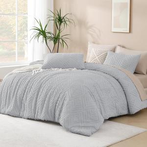 Andency Light Grey Oversized King Comforter 128''x120'', 3 Pieces Gray Soft Boho Bedding Set & Collections, Farmhouse Tufted Fluffy Shabby Chic Bed Set for All Seasons (1 Comforter, 2 Pillowcases)