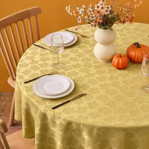 Biscaynebay Fall Round Tablecloth 60''-Gold Thanksgiving Autumn Harvest Gathering Jacquard Fabric Damask Table Cloth, Small Circle Folding Table Covers Kitchen Dinner Dining Picnic Holiday Parties