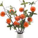 Woration 4PCS Artificial Orange Branches Simulation Tangerine Plastic Tree Plant Stem with Fruit Fake Greenery Home DIY Decor Props 19.3inch