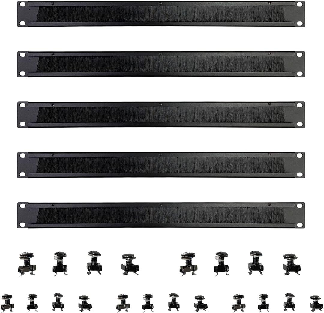1U Brush Panel Disassembled Rack Mount Cable Management Panel, Horizontal Grommet Strip Server Rack for 19 Inch Rack or Network Cabinet-5Pack (1U-5PACKS)