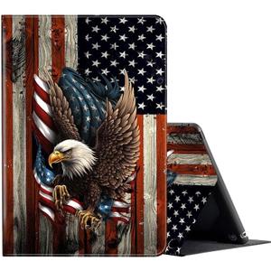 FUYOCWE for Fire HD 10 Tablet Case (13th Generation,2023 Release,10.1"), PU Leather Multi-Angle Folding Stand Smart Flip Cover for Amazon Kindle Fire HD 10 13th Gen-Bald Eagle with Flag