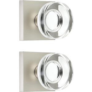 coolnews 2 Pack Crystal Glass Dummy Door Knobs, Single Side Half-Dummy Door Knob Set, Satin Nickel