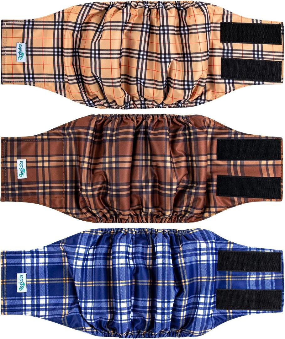 Leekalos Male Dog Diapers (3 Pack), High Absorbing Dog Belly Bands for Male Dogs, Washable Reusable Dog Male Wraps (Plaid, XX-Large)
