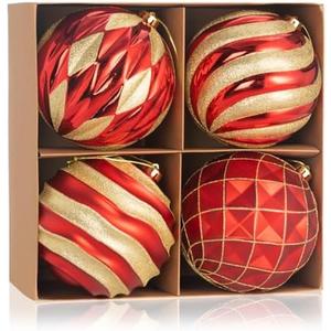 6" Red and Gold Christmas Ball Ornaments Set, 3Pcs Extra Large Xmas Tree Decoration, Oversized Shatterproof Luxury Decorative Hanging Ornament Bulk for Party Holiday Wreath Garland Home Décor