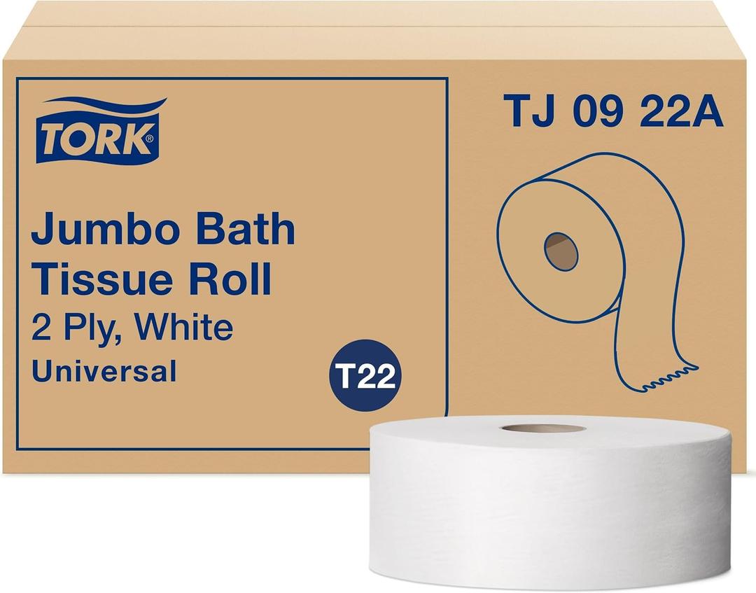 Tork Jumbo Toilet Paper Roll White T22, Universal, 2-ply, 12 x 1000', TJ0922A