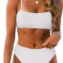 ANRABESS High Waisted Bikini Sets for Women Tummy Control 2 Piece Swimsuits Ribbed Textured Bathing Suits Beach Swimwear (Large, White)