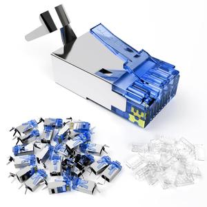 VCELINK Cat6A RJ45 Connector Shielded Non-Pass Through 25-Pack, Gold-Plated Modular Plug RJ45 Ends for Cat7/Cat6A STP/FTP Cable Solid and Stranded Ethernet WireBlue (RJ45 Connectors, 25 Pack)