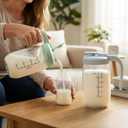 2 Pack Breast Milk Pitcher 32 OZ, Heat & Cold Resistant, Sudden Temperature Safe, Fast Baby Formula Maker with Wide Mouth, No Leak Glass Fridge Storage Container for Juice, Cold Brew-Blue, Green