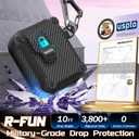 2 x R-fun AirPods 2 Case 2019 with Lock & Cleaning Kit, Keychain, Magnetic Lid, Carbon Fiber Protective Case, Compatible with AirPods 2nd/ 1st Generation, Support Wireless Charging, Black