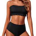 Tempt Me Women Bandeau High Waisted Bikini Sets Smocked Swimsuit Strapless Two Piece Bathing Suit, No Size