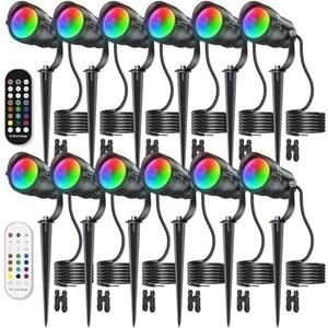 HIBOITEC RGBW Low Voltage Landscape Lighting 12Pack 12W with Remote Connectors Spotlights Landscape Lights 12-24V AC/DC Waterproof for House Yard Trees Outdoor Christmas(Transformers NOT Included)