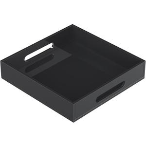 KOTEMON Acrylic Serving Tray with Handles-12x12x2.36Inch-Decorative Tray Letter Tray Organizer for Ottoman Coffee Table Countertop, Black