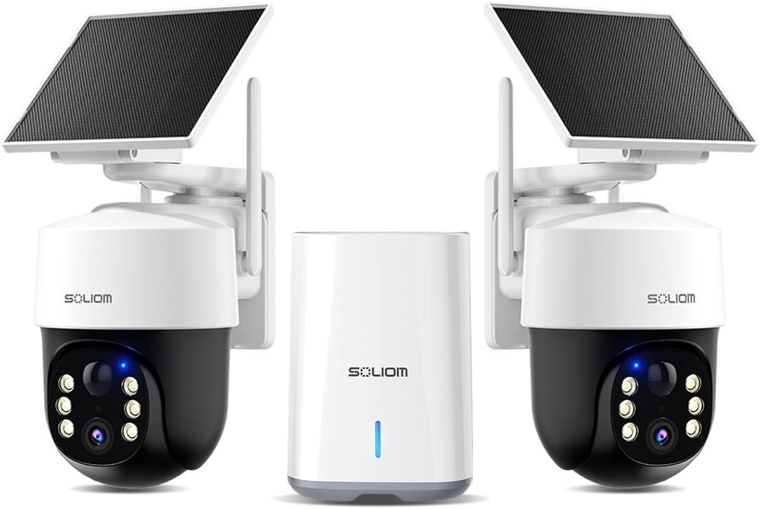 SOLIOM Security Cameras Wireless Outdoor,4K Ultra HD for Day and Night, No Subscription,Built in Radar,Solar Powered Cameras for Home Security, 360 Pan Tilt Auto Tracking,5G & 2.4G WiFi, 2-Cam Kit