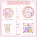 175Pcs Princess Paper Plates Napkins, Princess Themed Birthday Party Decorations Pink Party Supplies Disposable Dinnerware Set Plate, Utensils, Cup, Napkin, Tableware Set, Serve 25 Guests