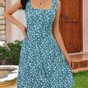 FENSACE Summer Dresses for Women Sleeveless Knee Length Floral Tank Dress (Blue, M)