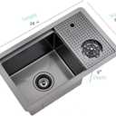 24 Inch Nano Black Undermount Hidden Bar Sink with Glass Rinser 24x14 Stainless Steel Undermount Workstation Sink Bar Prep Sink 16 Gauge Single Bowl Undermount Kitchen Sink with Cup Washer