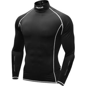 Hockey Shirt with Neck Guard for Adult and Youths,Long Sleeves Compression Shirt with Integrated Neck Guard (Black, L)