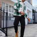 COOFANDY Men's Flannel Shirts Casual Button Down Plaid Shirt Jacket Long Sleeve Fleece Shacket with Pockets (Green)