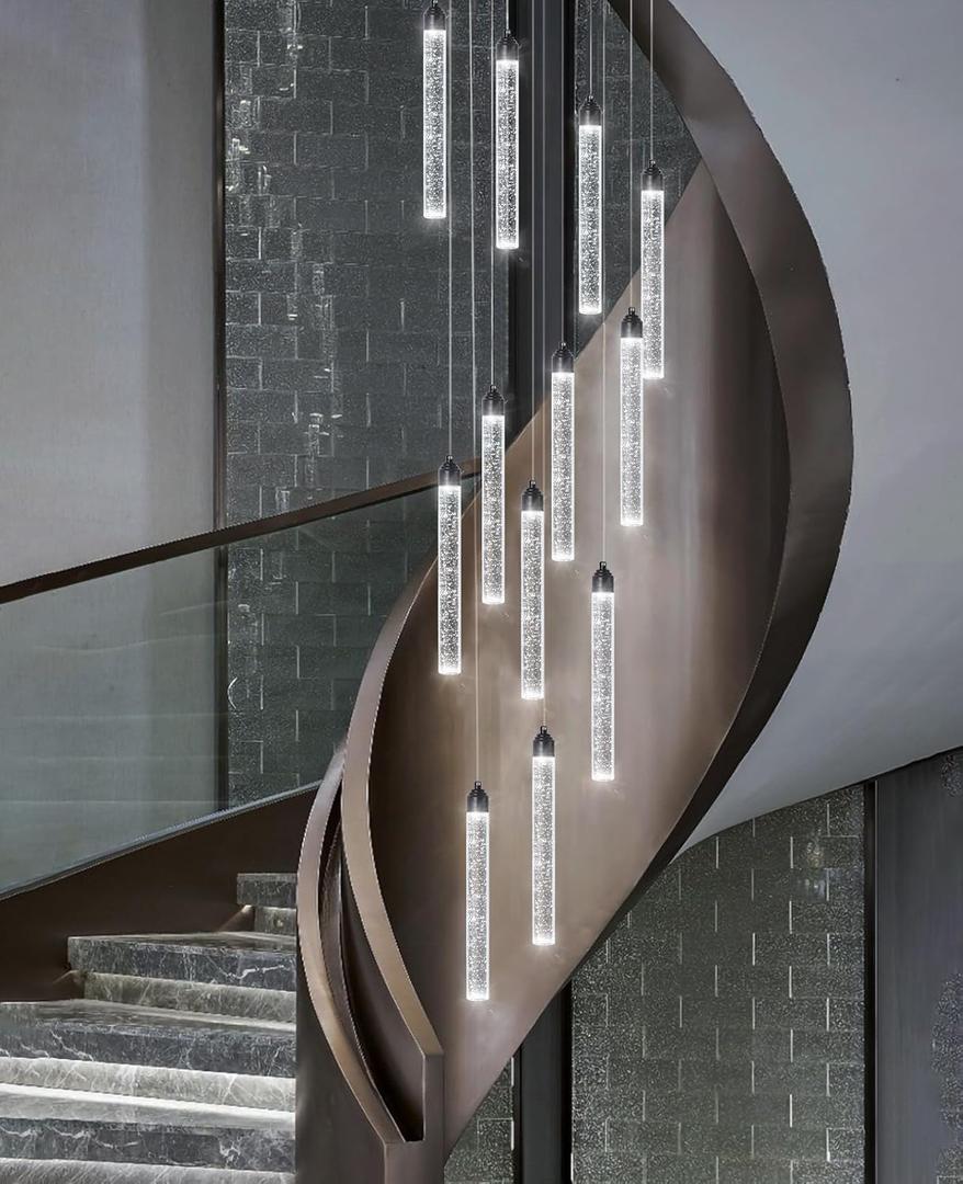 12-Lights Chandelier LED Dimmable Chandeliers for Entryway Flush Mount Ceiling Pendant Light Fixture Crystal Chandeliers for Living Room Black Finished Lighting Modern High Ceiling Chandelier