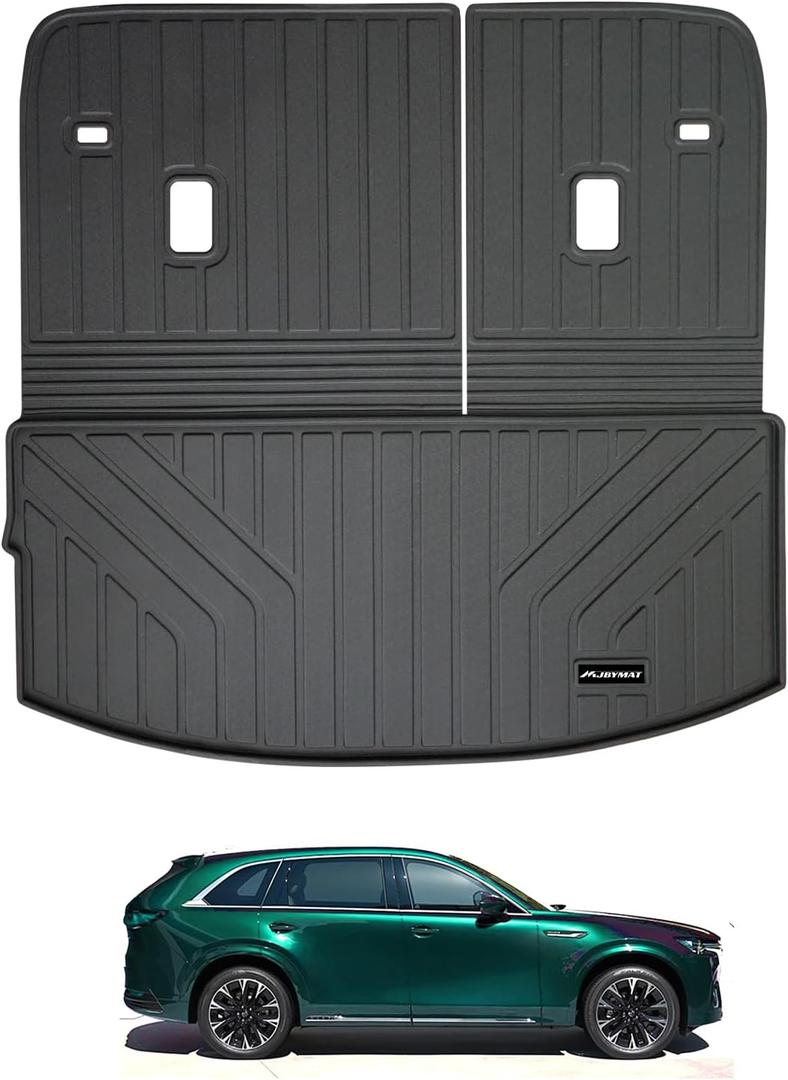 Large Trunk Mat for 2024-2025 Mazda CX90 7&8 Seater (40/60 Split Folding Rear Seat),TPE All Weather Protection Cargo Liner with Velcro Rear Seats Backrest