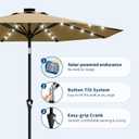 Garvee 9FT Solar Patio Umbrella with 32 LED Lights - Outdoor Table Umbrella with Crank Lift, Push Button Tilt and 8 Sturdy Ribs - Market Umbrella UV Protection for Pool, Deck, Yard, Garden -Tan