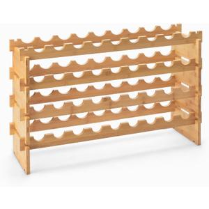 Amazon Basics Stackable Natural Bamboo Wine Rack, 36 Bottle Capacity, Easy to Assemble